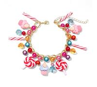 HSWE Lollipop Candy Charm Bangle Bracelets Funny Colorful Beads Sweet Candy Lollipop Marshmallow Cake Link Chain Friendship Bracelet Novelty Cute Bangle Wrist Jewelry Gift, adjustable, clay, no