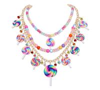 HSWE Lollipop Candy Layered Necklaces for Women Novelty Colorful Crystal Beads Sweet Candy Lollipop Cake Pendant Choker Necklace Cute Funny Birthday Halloween Holiday Party Jewelry Gift, adjustable