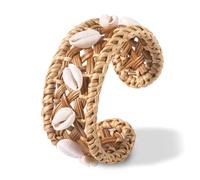 HSWE Rattan Bracelet Handmade Lightweight Straw Wicker Braid Cuff Bangle Bracelet Statement Adjustable Bohemian Rattans Woven Chunky Bracelets for Summer Wrist Jewelry, 1, rattan, alloy