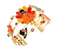 HSWE Thanksgiving Cuff Bracelet for Women Orange Yellow Crystal Turkey Pumpkin Maple Leaf Wide Bangle Bracelets Autumn Fall Chunky Bracelets Harvest Gathering Party Jewelry Gifts, One Size, Metal, no