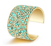 HSWE Turquoise Chunky Cuff Bracelets Irregular Crystal Chip Stone Beads Gold Beads Wide Bangle Bracelet Adjustable Statement Thick Arm Cuff Bracelets for Women Western Party Wrist Jewelry, adjustable