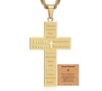 HSWYFCJY Bible Verse Cross Necklace for Men, Pendant Rope Chain for Baptism, Confirmation, First Holy Communion, Christening - Christian Gift for Father's Day, Stainless Steel, No Gemstone