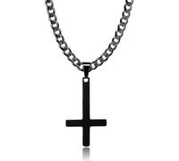 HSWYFCJY Cross Necklace for Men Men's Cuban Necklace with Black Inverted Cross Pendant 5mm Stainless Steel Link Chain Necklaces 20 Inches Jewelry Gifts for Boys Girls