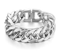 HSWYFCJY cuban Link Chunky bracelet for men 17mm, Silver mens chain bracelets stainless steel 22cm Hip Hop Jewellery for Men Boys Teen with Gift Box