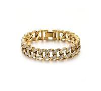 HSWYFCJY Men's Bracelets Gold Hip Hop Cuban Bracelet 13.5mm Stainless Steel Iced Out Cuban Link Bracelet Length 21cm High Polished Cubic Zirconia Cuban Bracelet for Men Women
