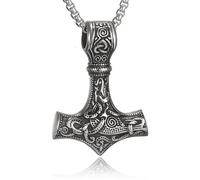 HSWYFCJY Thors Hammer Necklace Men Old Silver Black Mjölnir Hammer Viking Jewellery Length 28inch