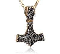 HSWYFCJY Thors Hammer Necklace Men Old Silver Gold Mjölnir Hammer Viking Jewellery Length 28inch