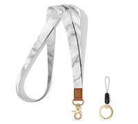 Hsxnam Neck Lanyard Key Chain, Long Lanyard Strap Keychain Holder for Women Men Car Keys ID Badges Card Wallet Phone Camera, White Marble