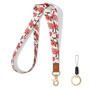 Hsxnam Neck Lanyard Key Chain, Long Lanyard Strap Keychain Holder for Women Men Car Keys ID Badges Card Wallet Phone Camera, Red Flower