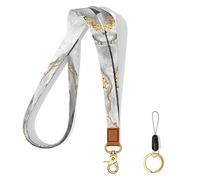 Hsxnam Neck Lanyard Key Chain, Long Lanyard Strap Keychain Holder for Women Men Car Keys ID Badges Card Wallet Phone Camera, Gray Gold Marble