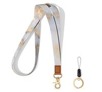 Hsxnam Neck Lanyard Key Chain, Long Lanyard Strap Keychain Holder for Women Men Car Keys ID Badges Card Wallet Phone Camera, White Gold Marble