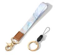 Hsxnam Wrist Lanyard Key Chain, Cute Wristlet Strap Keychain Holder for Women Men Keys ID Badges Phone Airpods, White Marble