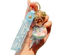 HSYHERE Girls Women Creative Beautiful Floating Unicorn Lucky Lollipop Bottle Keychain Keyrings, Lovely Moving Liquid Sand Acrylic Metal Car Key Chain Key Ring Bag Pendant Decoration Key Holder -Blue