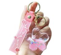 HSYHERE Girls Women Creative Beautiful Romantic Floating Unicorn Cherry Blossom Bottle Ball Help Relax Keychain Keyrings, Moving Sand Car Key Chain Key Ring Bag Pendant Key Holder Strap Bell -Pink