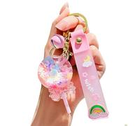 HSYHERE Girls Women Creative Beautiful Romantic Rainbow Bean Candy Snowflake Lollipop Bottle Keychain Keyrings, Moving Sand Help Relax Car Key Chain Key Ring Bag Pendant Key Holder Strap -Pink