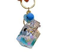 HSYHERE Men Women Creative CuteFloating Sea Animals Lucky Square Bottle Keychain Keyrings, Funny Moving Liquid Sand Acrylic Metal Car Key Chain Key Ring Bag Pendant Decoration Key Holder -Penguin