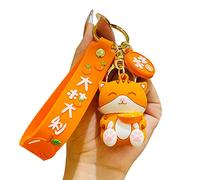 HSYHERE Men Women Interesting Help Relax Lucky Happy Ginger Cat Orange Kitty Keychain Keyring Key Chain Key Ring, Eating Orange, S