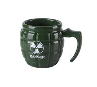 hsyomgcs Military Grenade Shaped Ceramic Coffee Mug, Black with Red Design, 8.8x10x14cm, Novelty Handle Cup (Green)