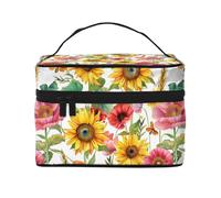 HSYOYO Makeup Bag for Women Travel Cosmetic Bag Large Makeup Case Portable Toiletry Skincare Organizer Bag, Sunflower Red Floral, One Size