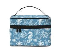 HSYOYO Makeup Bag for Women Travel Cosmetic Bag Large Makeup Case Portable Toiletry Skincare Organizer Bag, Coral Seahorses, One Size