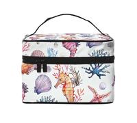 HSYOYO Makeup Bag for Women Travel Cosmetic Bag Large Makeup Case Portable Toiletry Skincare Organizer Bag, Seahorses Corals, One Size