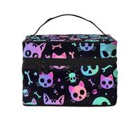 HSYOYO Makeup Bag for Women Travel Cosmetic Bag Large Makeup Case Portable Toiletry Skincare Organizer Bag, Neon Goth Skulls Bones, One Size