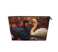 HSYOYO Makeup Bag Waterproof Cosmetic Bag Organizer Small Make Up Zipper Pouch Portable Travel Toiletry Bag for Women Girls, Black White Swan Flower, One Size