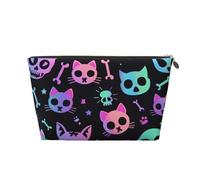 Hsyoyo Makeup Bag Waterproof Cosmetic Bag Organizer Small Make Up Zipper Pouch Portable Travel Toiletry Bag For Women Girls, Neon Goth Skulls Bones, One Size