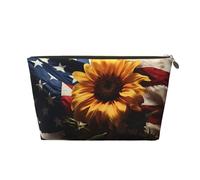 HSYOYO Makeup Bag Waterproof Cosmetic Bag Organizer Small Make Up Zipper Pouch Portable Travel Toiletry Bag For Women Girls, American Flag Sunflowers, One Size