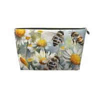 HSYOYO Makeup Bag Waterproof Cosmetic Bag Organizer Small Make Up Zipper Pouch Portable Travel Toiletry Bag For Women Girls, Bee Daisy Flower, One Size