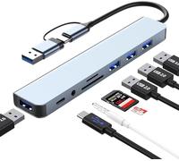 HSYWBC USB C Hub 3.0 Adapter, 8 in 2 USB Hub 3.0 Multiport with SD&TF Card Reader, USB 3.0 and USB 2.0 Ports, 100W PD, 3.5mm, USB Type C Hub for MacBook Air/Pro, Galaxy, i-Pad, Windows etc