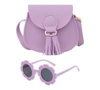 HSYWSH 2PCS Little Girls Handbag with Kids Sunglasses Purple Kids Handbag, Cute Handbags for Girls with Tassel Pendant and Adjustable Shoulder Strap for Parties,Playdates Outdoor Activities (Purple)