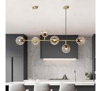 Hsyyz Modern Pendant Light Dining Room Glass Chandelier Hanging Ceiling Light with 6 Lights,Smoked Glass Lampshade,Metal Frame,for Living Room Bedroom Kitchen Restaurant Bars, E27 Socket