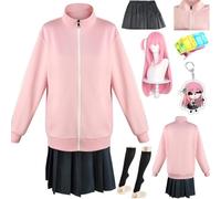 HSZCSMGS Bocchi Therock Cosplay Costume Top Skirt Wig Headdress Set Gotoh Hitori Cosplay Costume Halloween Party (Pink + wig, X-Large)