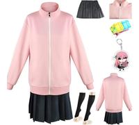 HSZCSMGS Bocchi Therock Cosplay Costume Top Skirt Wig Headdress Set Gotoh Hitori Cosplay Costume Halloween Party (Pink, 3X-Large)