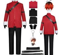 HSZCSMGS Frieren Beyond Journey'send Cosplay Costume Coat Pants Wig Set Heiter Cosplay Costume Halloween Party (Red+A+wig, 3X-Large)