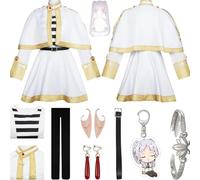 HSZCSMGS Frieren Beyond Journey'send Cosplay Costume Dress Accessories Frieren Wig Set Frieren Cosplay Costume Halloween Party (White+wig, Large)