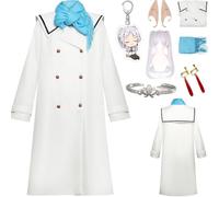 HSZCSMGS Frieren Beyond Journey'send Cosplay Costume Dress Accessories Frieren Wig Set Frieren Cosplay Costume Halloween Party (White+B+wig, 3X-Large)