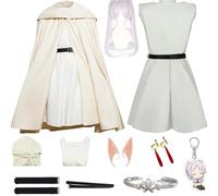 HSZCSMGS Frieren Beyond Journey'send Cosplay Costume Dress Accessories Frieren Wig Set Frieren Cosplay Costume Halloween Party (White+C+wig, 3X-Large)