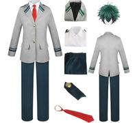 HSZCSMGS Izuku Midoriya Cosplay Costume Shirt Coat Pants Izuku Midoriya Wig Set Deku Cosplay Costume Halloween Party (Gray+wig, XXL)