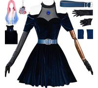 HSZCSMGS Mizi Cosplay Costume Dress Socks Mizi Wig Set Mizi Alienstage Cosplay Costume Halloween Party (Blue+wig, X-Large)