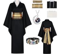 HSZCSMGS Nakime Cosplay Costume Coat Nakime Wig Set Kanroji Mitsuri Costume Halloween Party (Black, 3X-Large)
