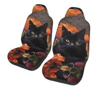 HSZSQZWH Black Cat And Flower Car Seat Covers Fit Most Cars, Trucks, Suvs, Or Vans 2 Pcs Auto Seat Covers Set Car Seat Protector