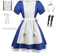 HSZSSMW Alice Madness Returns Cosplay Costume With Necklace Maid Dress Set Halloween Part (Blue-1, L)