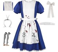 HSZSSMW Alice Madness Returns Cosplay Costume With Necklace Maid Dress Set Halloween Part (Blue-2, M)