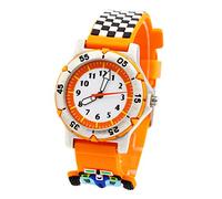 HT-0000-23 JIAN YA NA Kids 3D Cute Pattern Analogue Quartz Silicone Strap Watch Environmentally Friendly Materials Kid Protecter Skin Quartz Watch Time Teacher Gift for Boy (Racing Car Orange)