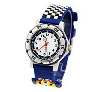 HT-0000-23 JIAN YA NA Kids 3D Cute Pattern Analogue Quartz Silicone Strap Watch Environmentally Friendly Materials Kid Protecter Skin Quartz Watch Time Teacher Gift for Boy (Racing Car Blue)