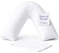 HT House of Threads V Pillow | 100% Virgin Hollowfibre V Shaped Pillow | Hypoallergenic Triangle Pillow for Pregnancy & Maternity | Orthopedic Support for Neck & Back Pain Relief