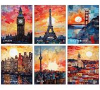 HT LIFE Travel City Wall Art Prints - Set of 6 Colorful Abstract Posters - London, Paris, San Francisco & More - 8x10 Unframed