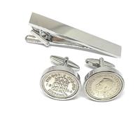 HT - Premium 1944 Lucky sixpence cufflinks for a 81st Birthday gifts for men cufflinks SLV Tie Clip Set